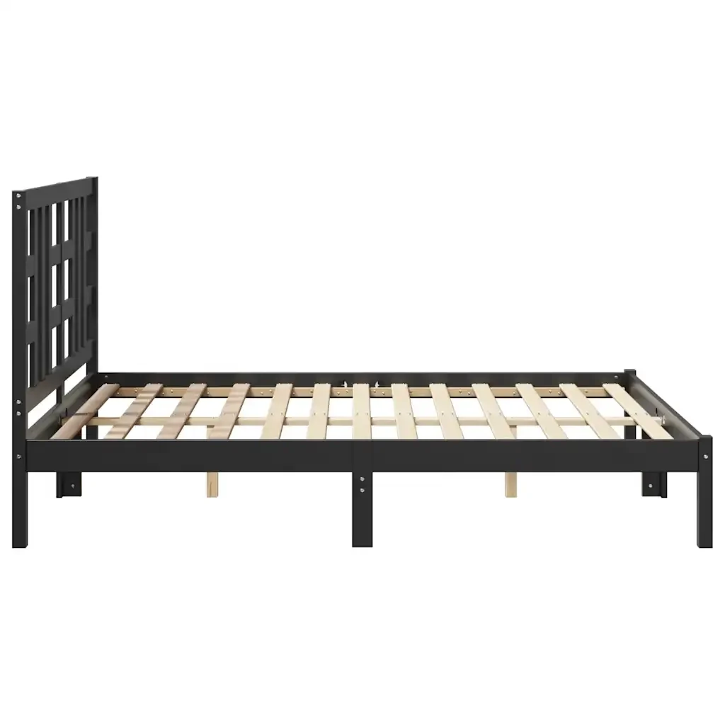 Letto matrimoniale | Letto per adulti | Giroletto Nero in Legno Massello 140x190 cm - Image 6