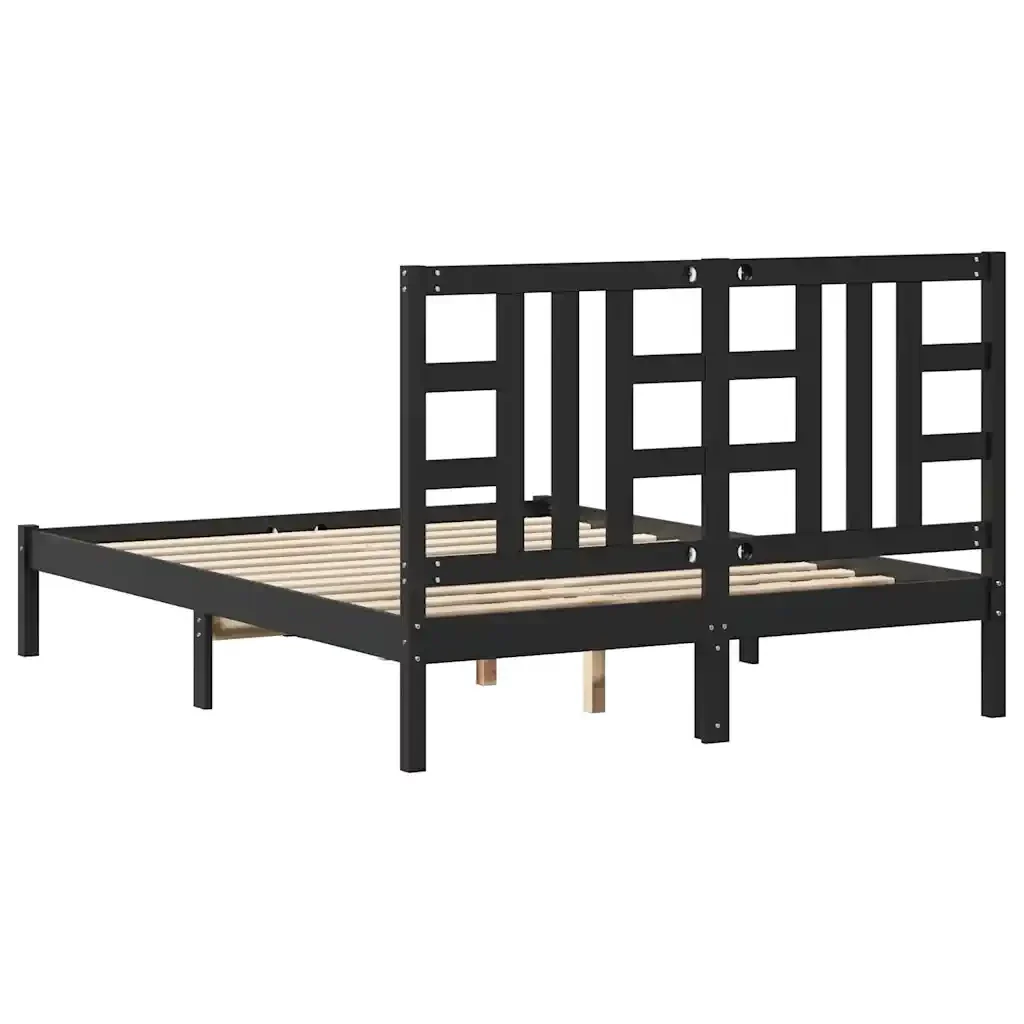 Letto matrimoniale | Letto per adulti | Giroletto Nero in Legno Massello 140x190 cm - Image 7