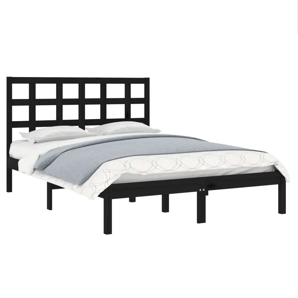 Letto matrimoniale | Letto per adulti | Giroletto Nero in Legno Massello 140x190 cm - Image 3