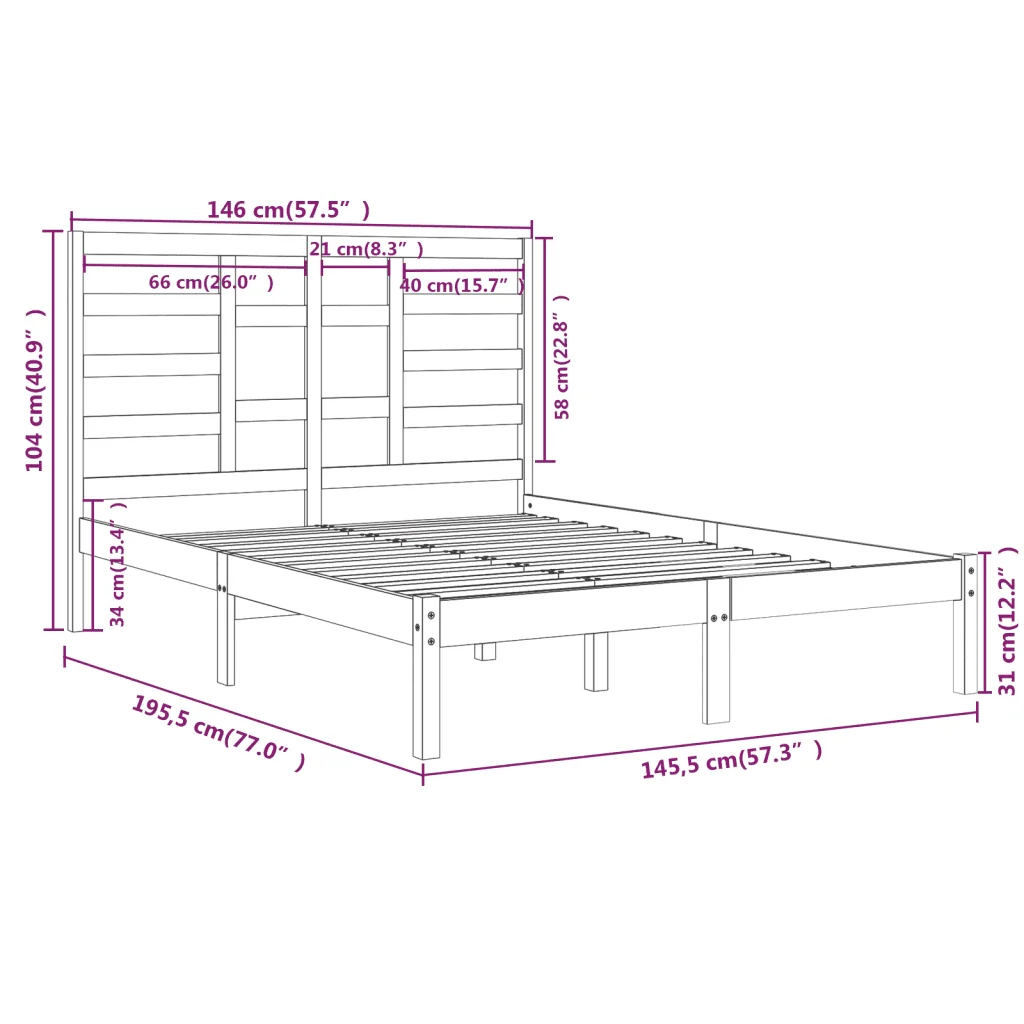 Letto matrimoniale | Letto per adulti | Giroletto Nero in Legno Massello 140x190 cm - Image 6
