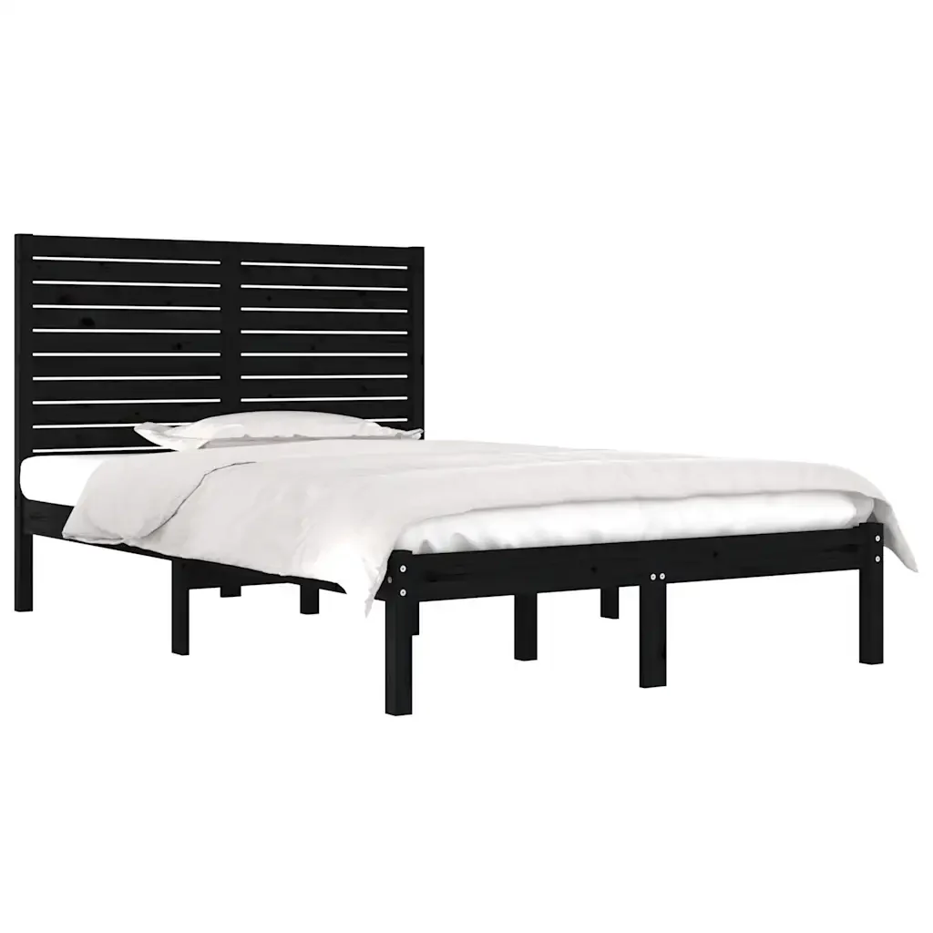 Letto matrimoniale | Letto per adulti | Giroletto Nero in Legno Massello 140x190 cm - Image 3