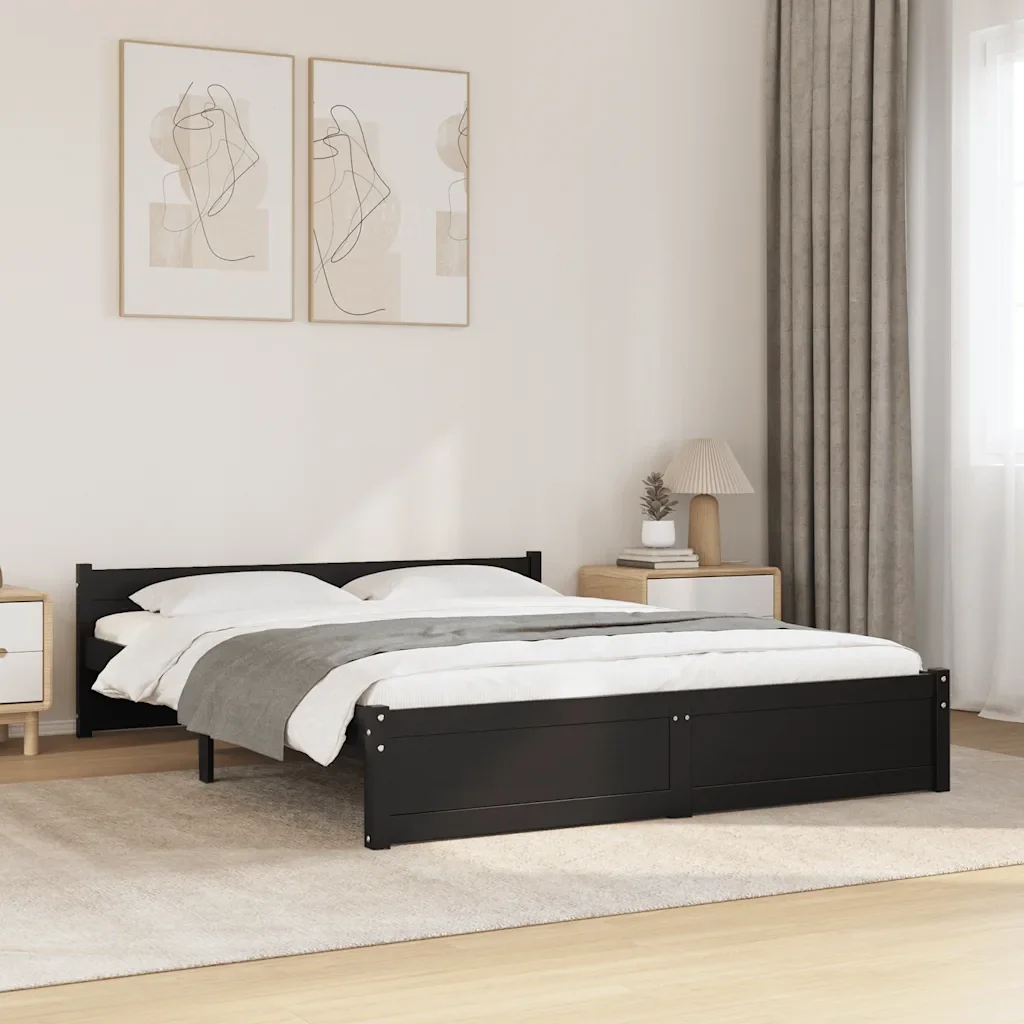 Letto matrimoniale | Letto per adulti | Giroletto Nero in Legno Massello 140x190 cm - Image 2