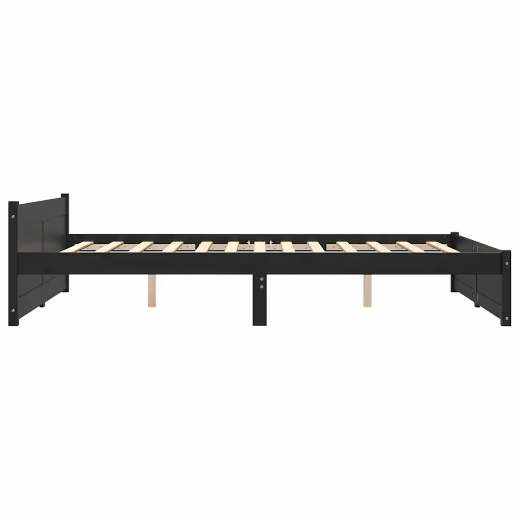 Letto matrimoniale | Letto per adulti | Giroletto Nero in Legno Massello 140x190 cm - Image 5