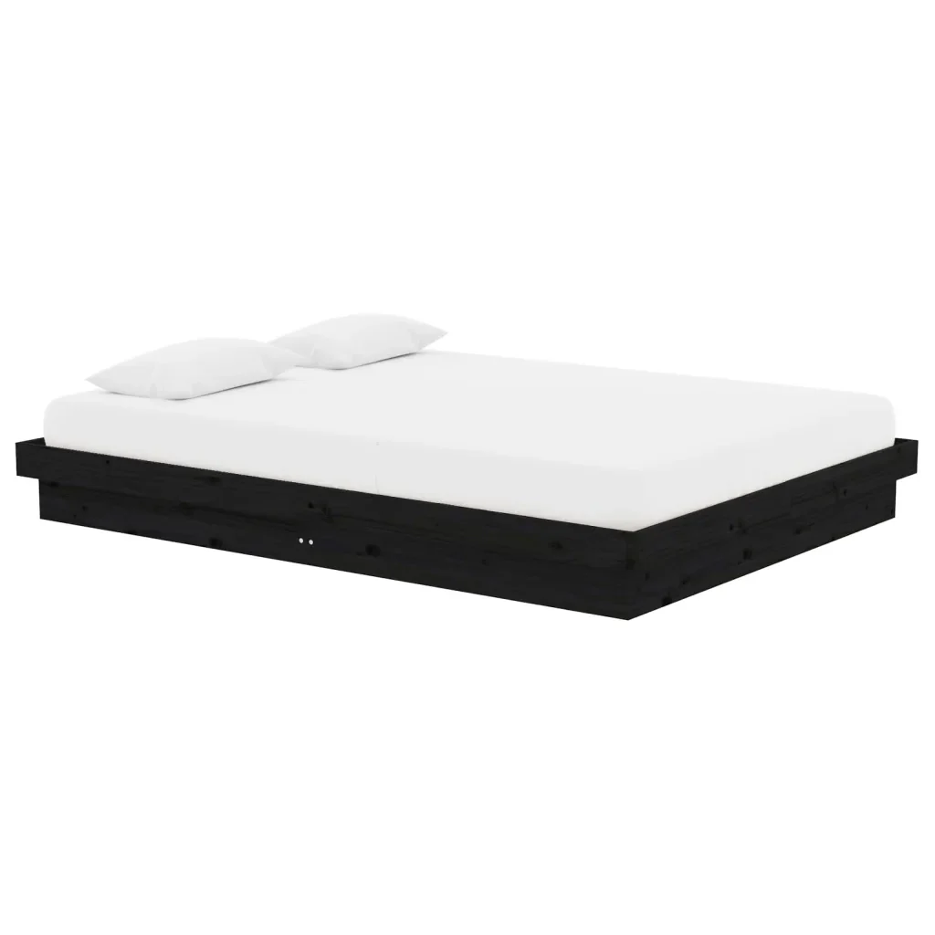 Letto matrimoniale | Letto per adulti | Giroletto Nero in Legno Massello 140x190 cm - Image 4