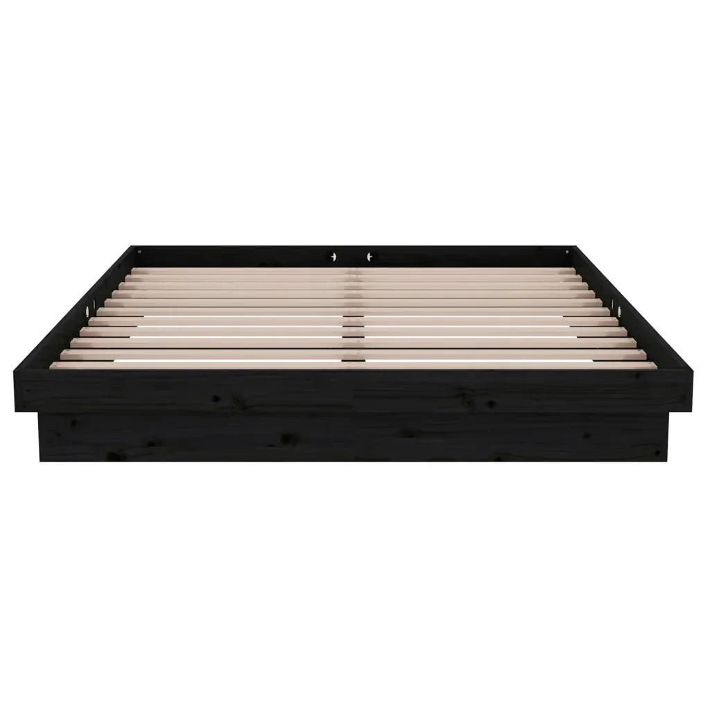 Letto matrimoniale | Letto per adulti | Giroletto Nero in Legno Massello 140x190 cm - Image 6