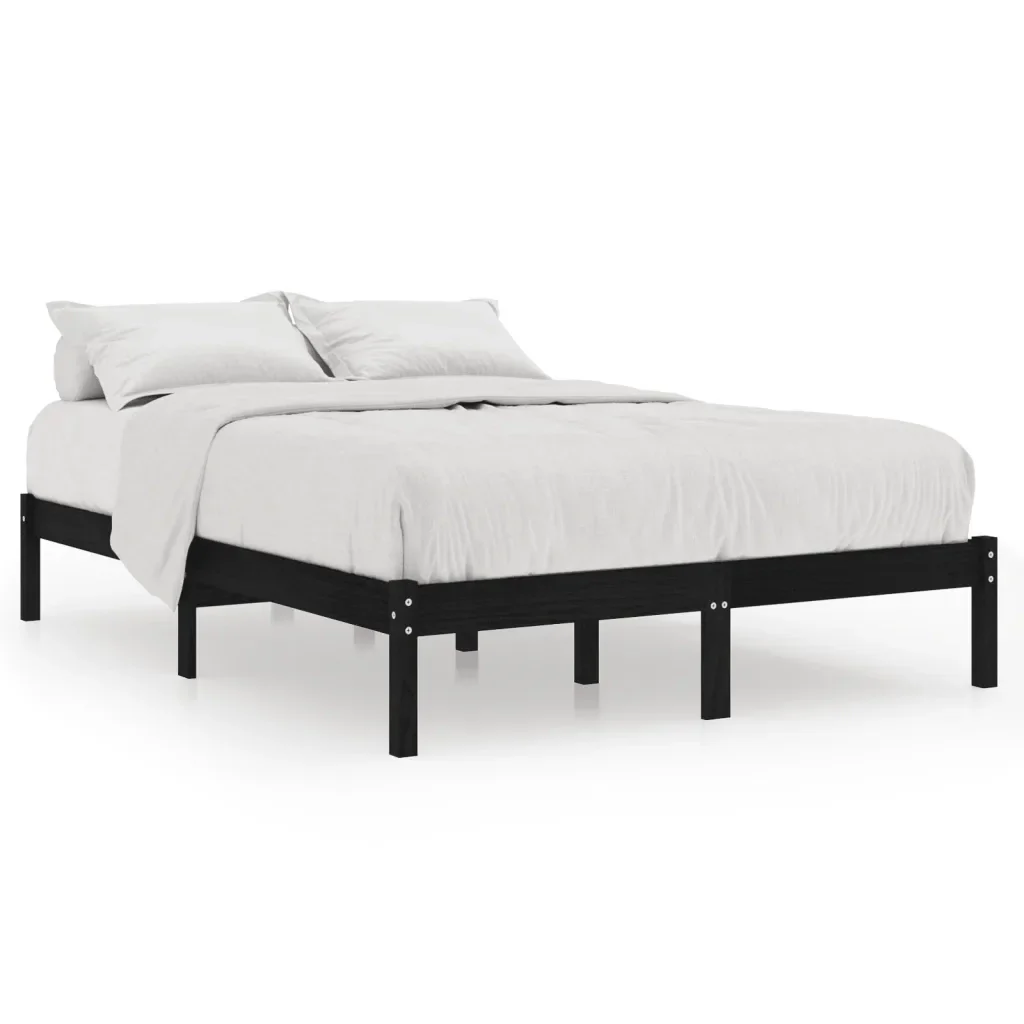 Letto matrimoniale | Letto per adulti | Giroletto Nero in Legno Massello 150x200 cm King Size