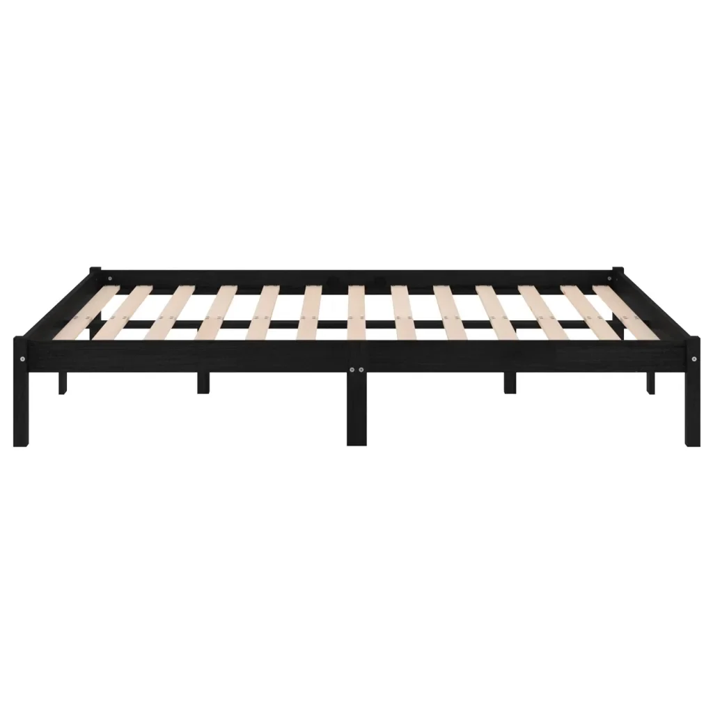 Letto matrimoniale | Letto per adulti | Giroletto Nero in Legno Massello 150x200 cm King Size - Image 5