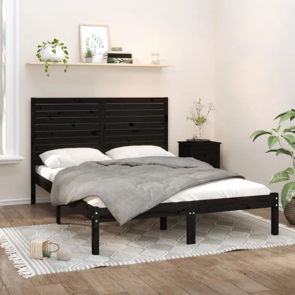 Letto matrimoniale | Letto per adulti | Giroletto Nero in Legno Massello 150x200 cm King Size - Image 2