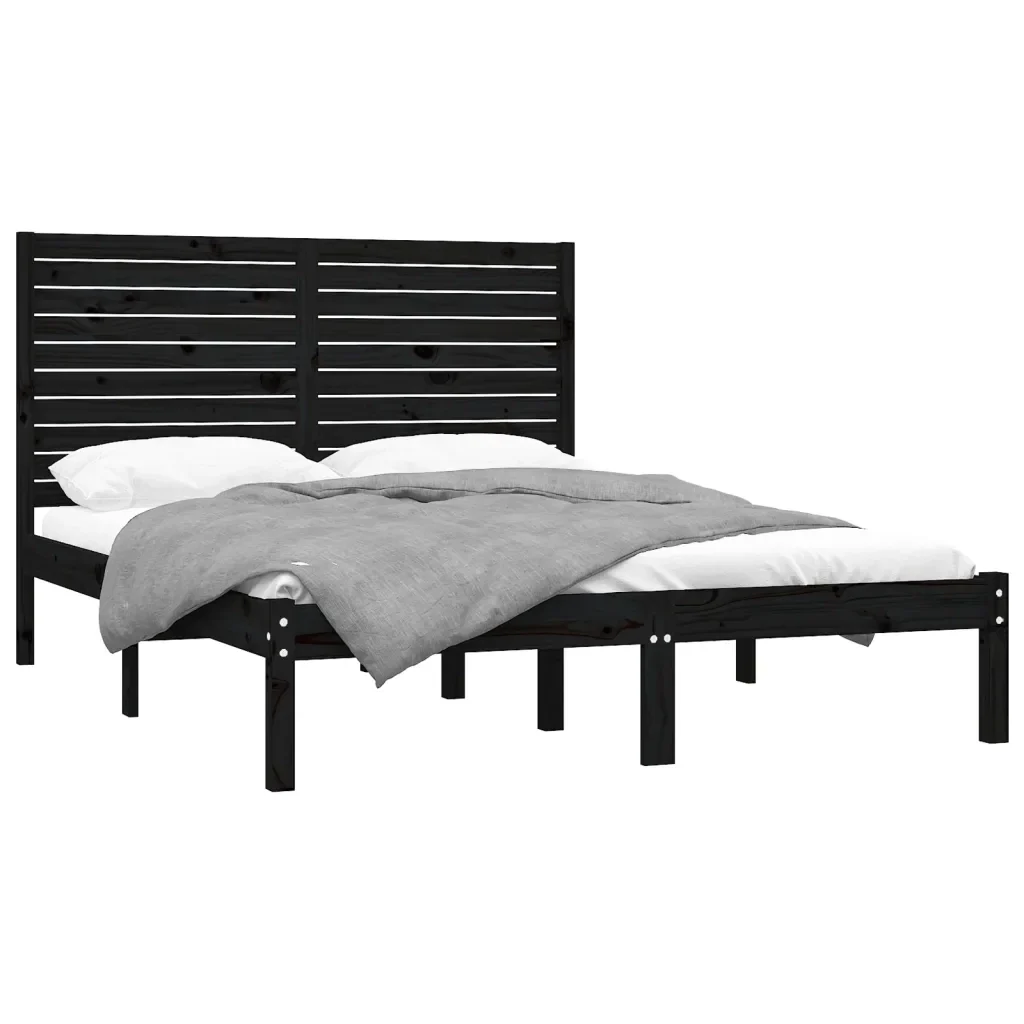 Letto matrimoniale | Letto per adulti | Giroletto Nero in Legno Massello 150x200 cm King Size - Image 3