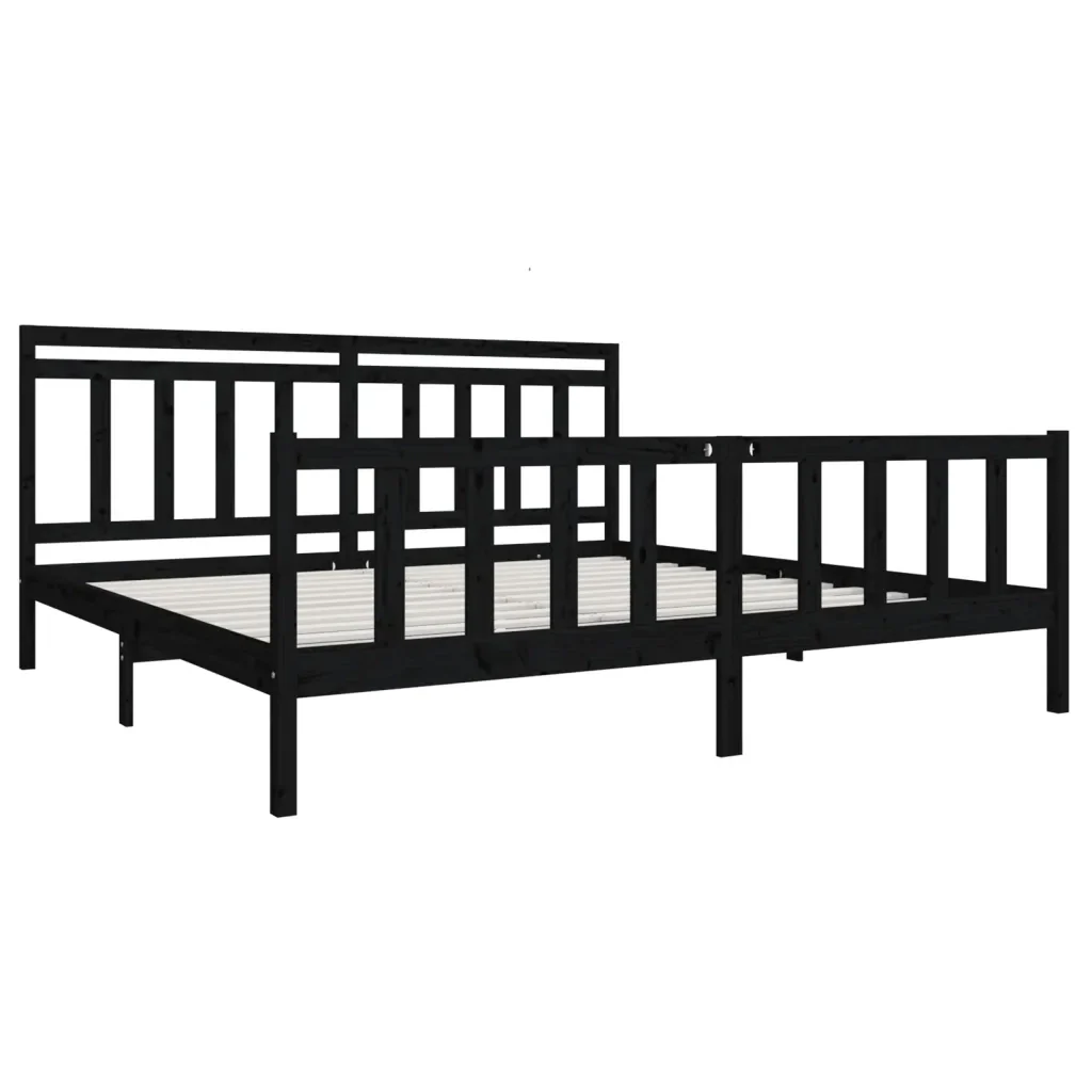 Letto matrimoniale | Letto per adulti | Giroletto Nero in Legno Massello 200x200 cm - Image 3