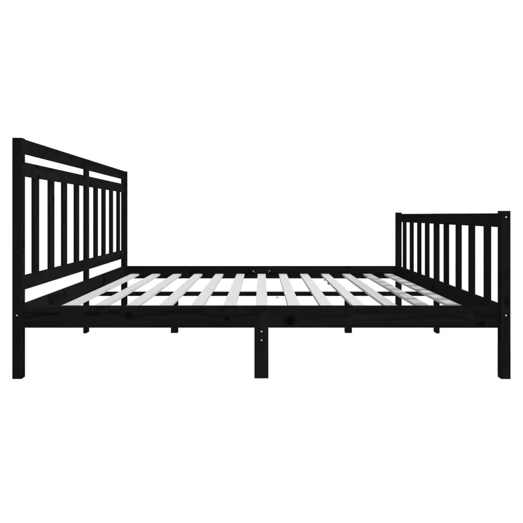 Letto matrimoniale | Letto per adulti | Giroletto Nero in Legno Massello 200x200 cm - Image 5