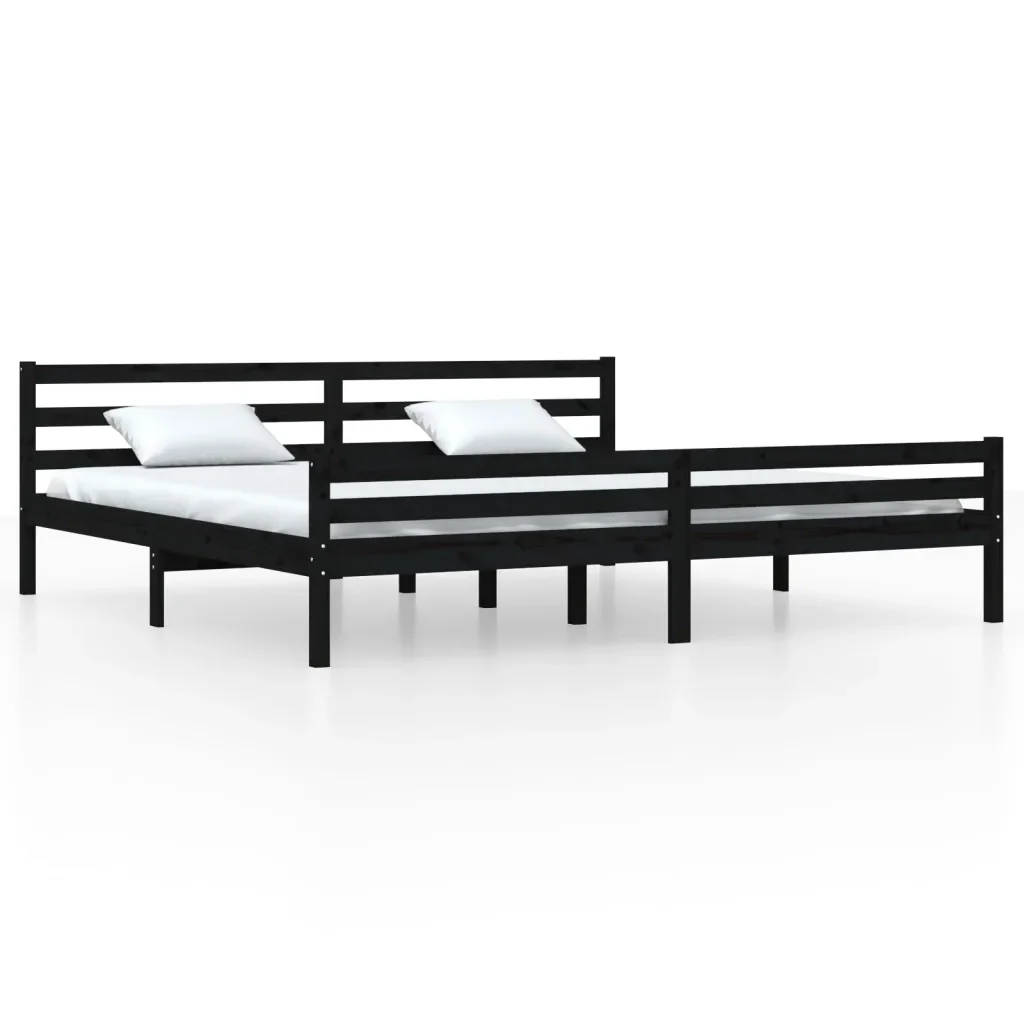 Letto matrimoniale | Letto per adulti | Giroletto Nero in Legno Massello 200x200 cm