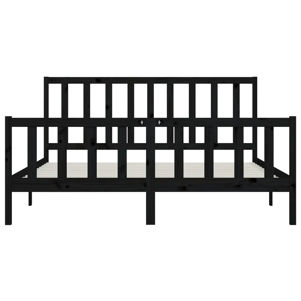 Letto matrimoniale | Letto per adulti | Giroletto Nero in Legno Massello 200x200 cm - Image 5