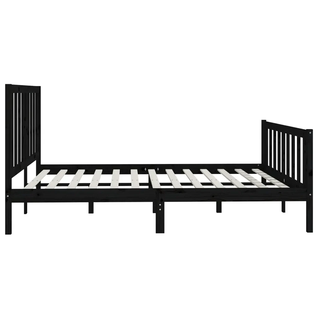 Letto matrimoniale | Letto per adulti | Giroletto Nero in Legno Massello 200x200 cm - Image 6