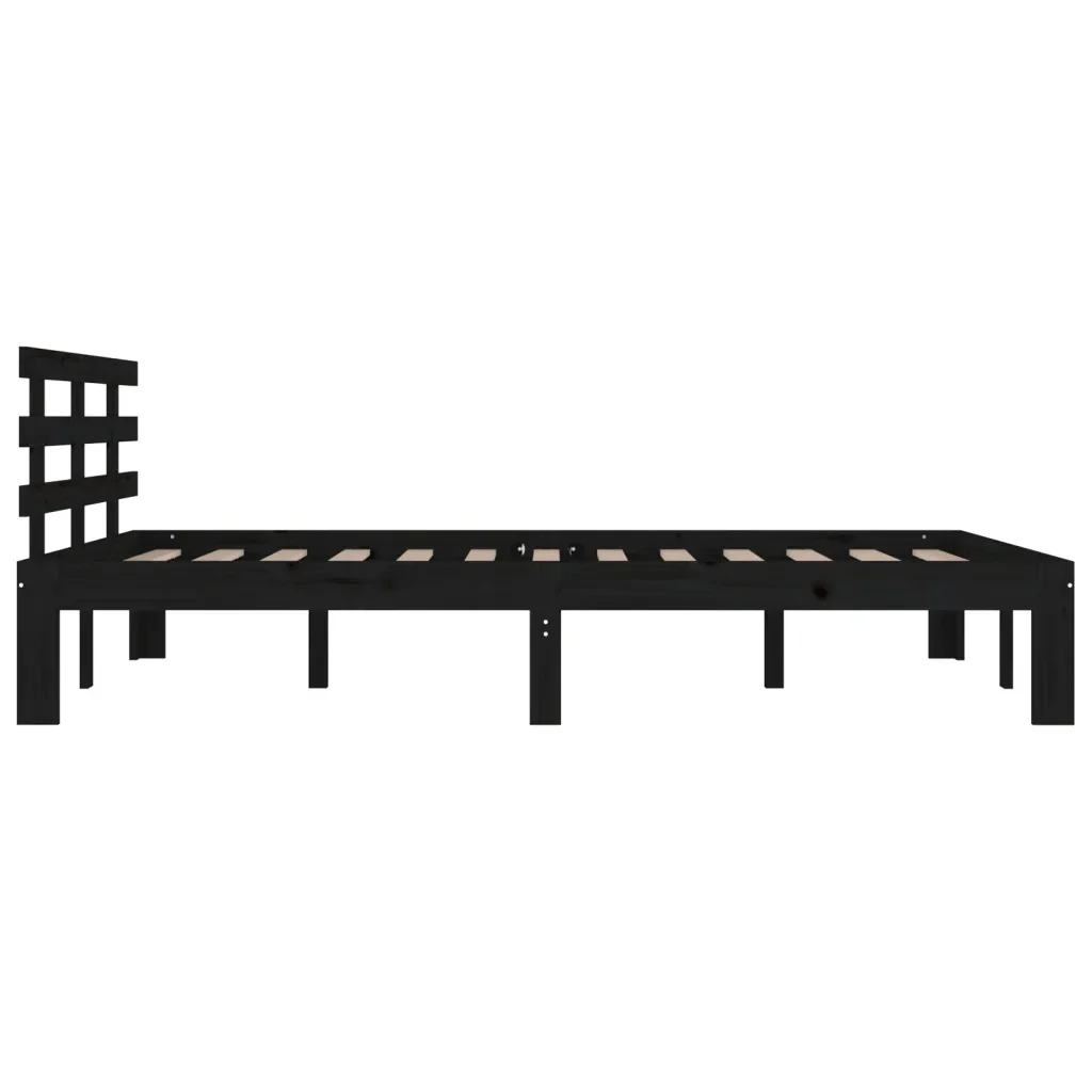 Letto matrimoniale | Letto per adulti | Giroletto Nero in Legno Massello 200x200 cm - Image 5