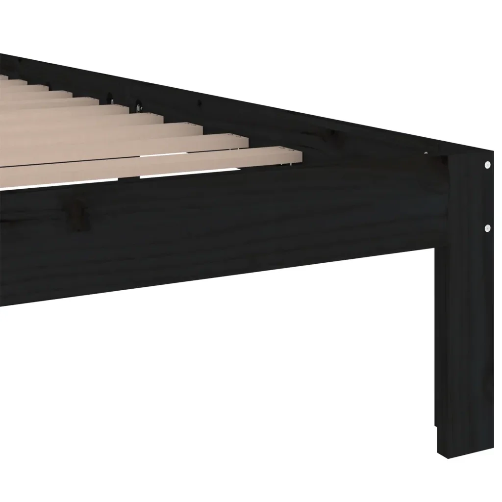 Letto matrimoniale | Letto per adulti | Giroletto Nero in Legno Massello 200x200 cm - Image 6