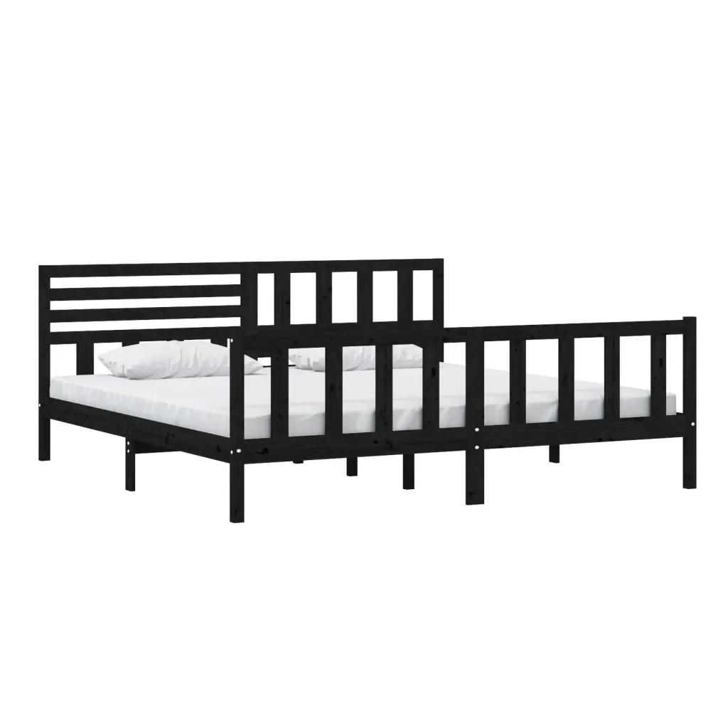 Letto matrimoniale | Letto per adulti | Giroletto Nero in Legno Massello 200x200 cm - Image 4