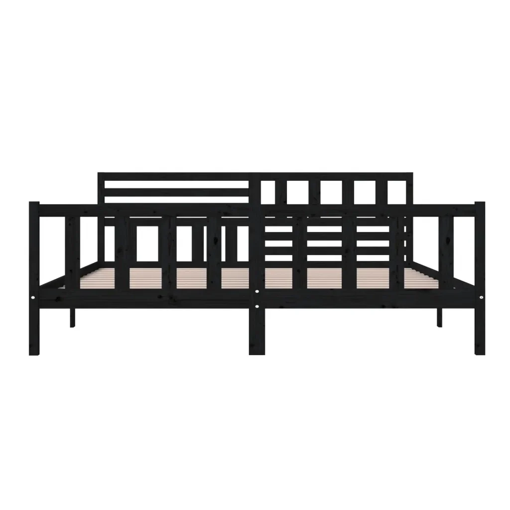 Letto matrimoniale | Letto per adulti | Giroletto Nero in Legno Massello 200x200 cm - Image 5