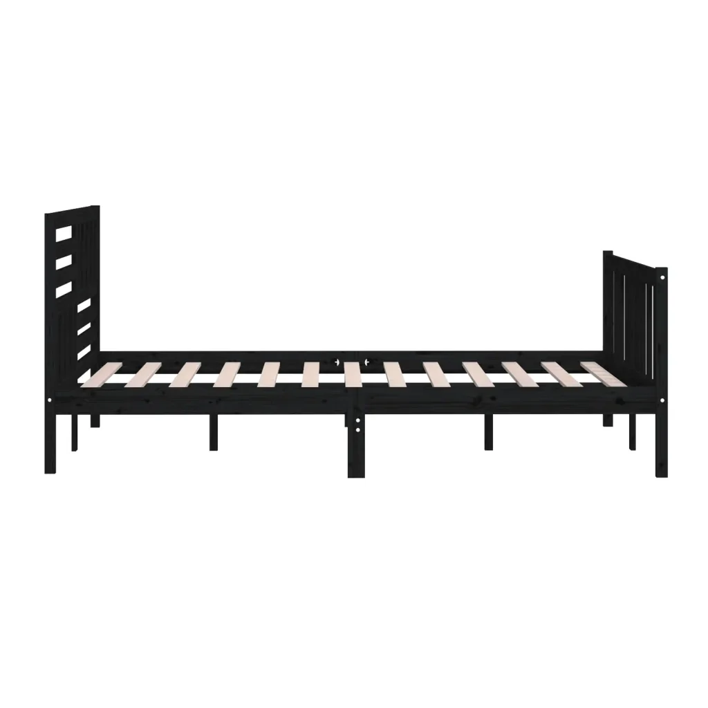 Letto matrimoniale | Letto per adulti | Giroletto Nero in Legno Massello 200x200 cm - Image 6