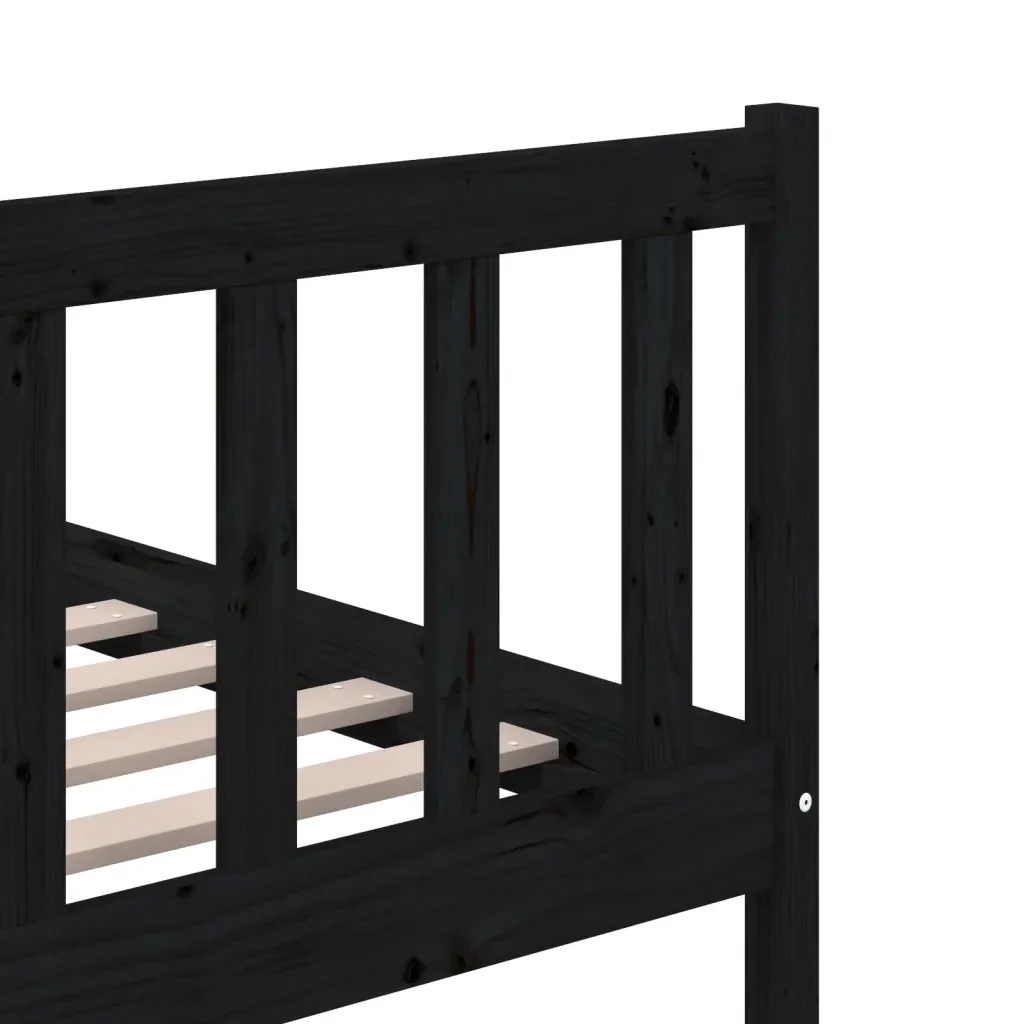 Letto matrimoniale | Letto per adulti | Giroletto Nero in Legno Massello 200x200 cm - Image 8