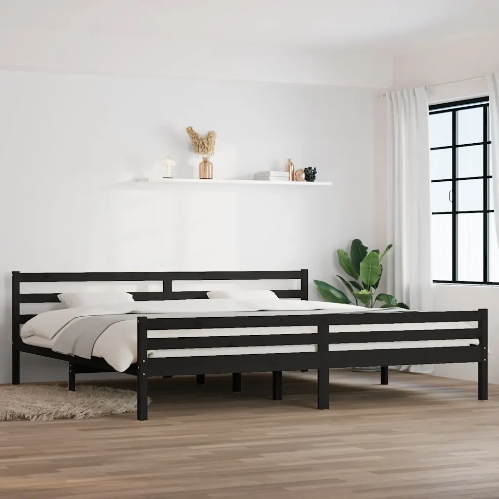 Letto matrimoniale | Letto per adulti | Giroletto Nero in Legno Massello 200x200 cm - Image 2