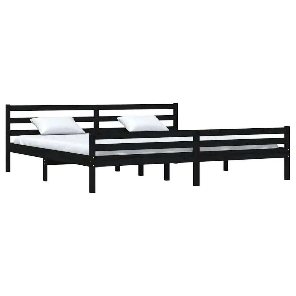 Letto matrimoniale | Letto per adulti | Giroletto Nero in Legno Massello 200x200 cm - Image 3