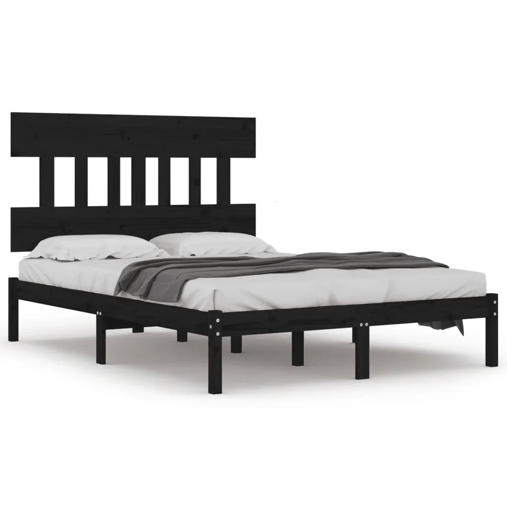 Letto matrimoniale | Letto per adulti | Giroletto Nero in Legno Massello 200x200 cm