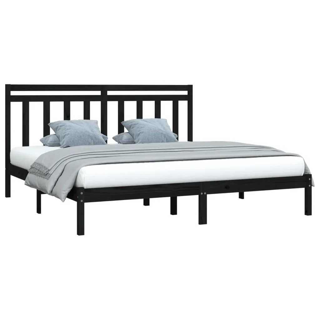Letto matrimoniale | Letto per adulti | Giroletto Nero in Legno Massello 200x200 cm - Image 3