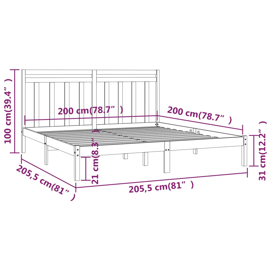 Letto matrimoniale | Letto per adulti | Giroletto Nero in Legno Massello 200x200 cm - Image 6