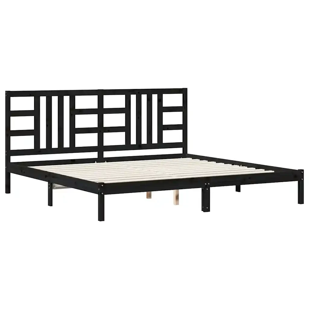 Letto matrimoniale | Letto per adulti | Giroletto Nero in Legno Massello 200x200 cm
