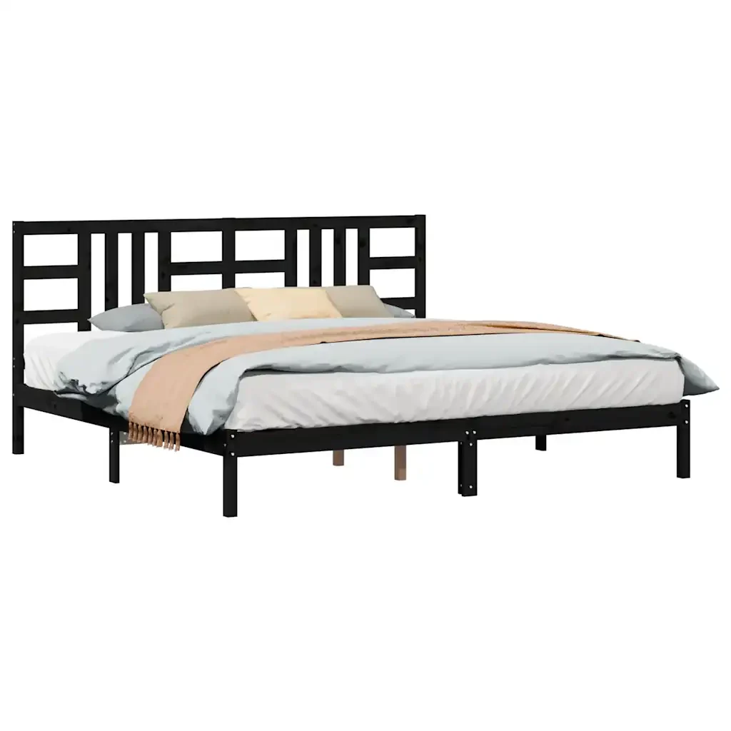 Letto matrimoniale | Letto per adulti | Giroletto Nero in Legno Massello 200x200 cm - Image 4