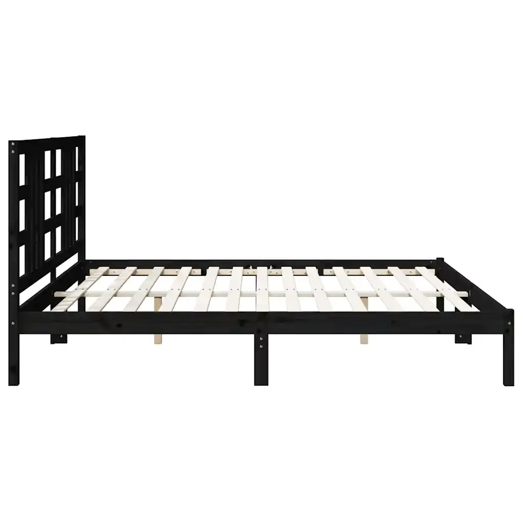 Letto matrimoniale | Letto per adulti | Giroletto Nero in Legno Massello 200x200 cm - Image 6