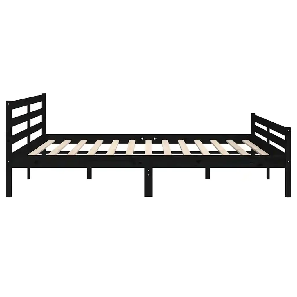 Letto matrimoniale | Letto per adulti | Giroletto Nero in Legno Massello 200x200 cm - Image 6