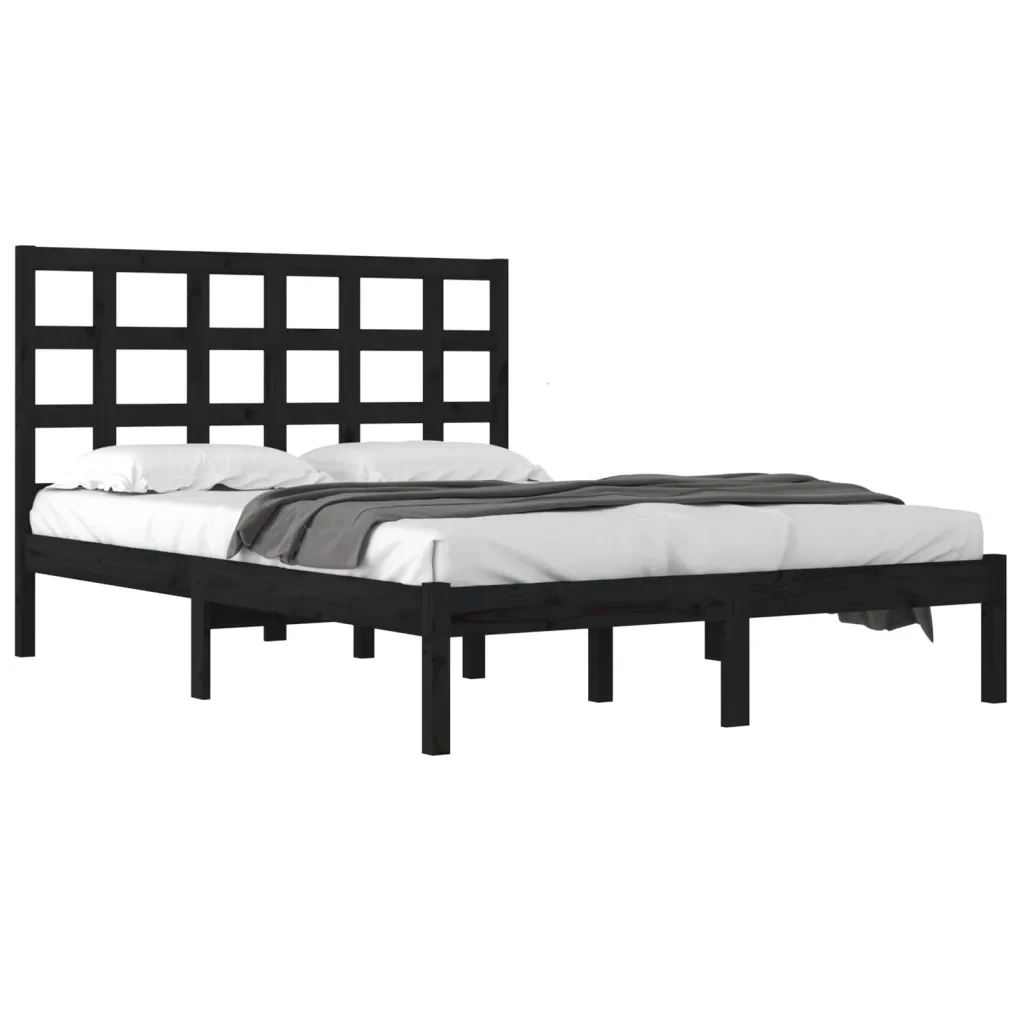 Letto matrimoniale | Letto per adulti | Giroletto Nero in Legno Massello 200x200 cm - Image 4