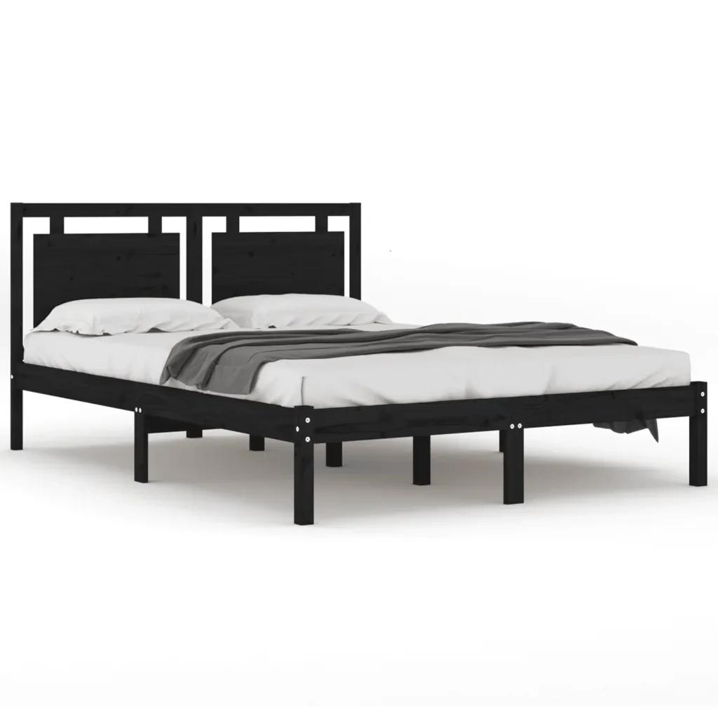 Letto matrimoniale | Letto per adulti | Giroletto Nero in Legno Massello 200x200 cm