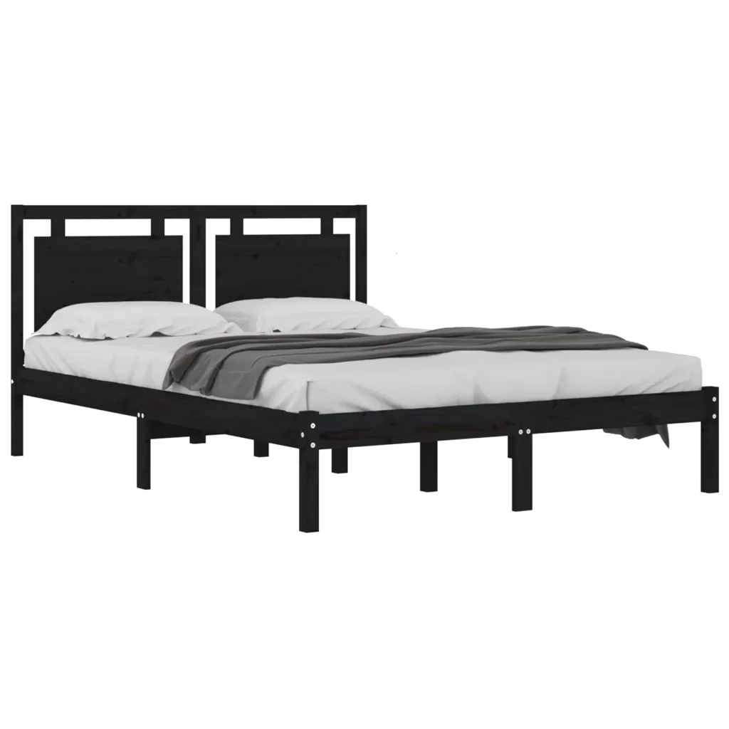 Letto matrimoniale | Letto per adulti | Giroletto Nero in Legno Massello 200x200 cm - Image 4