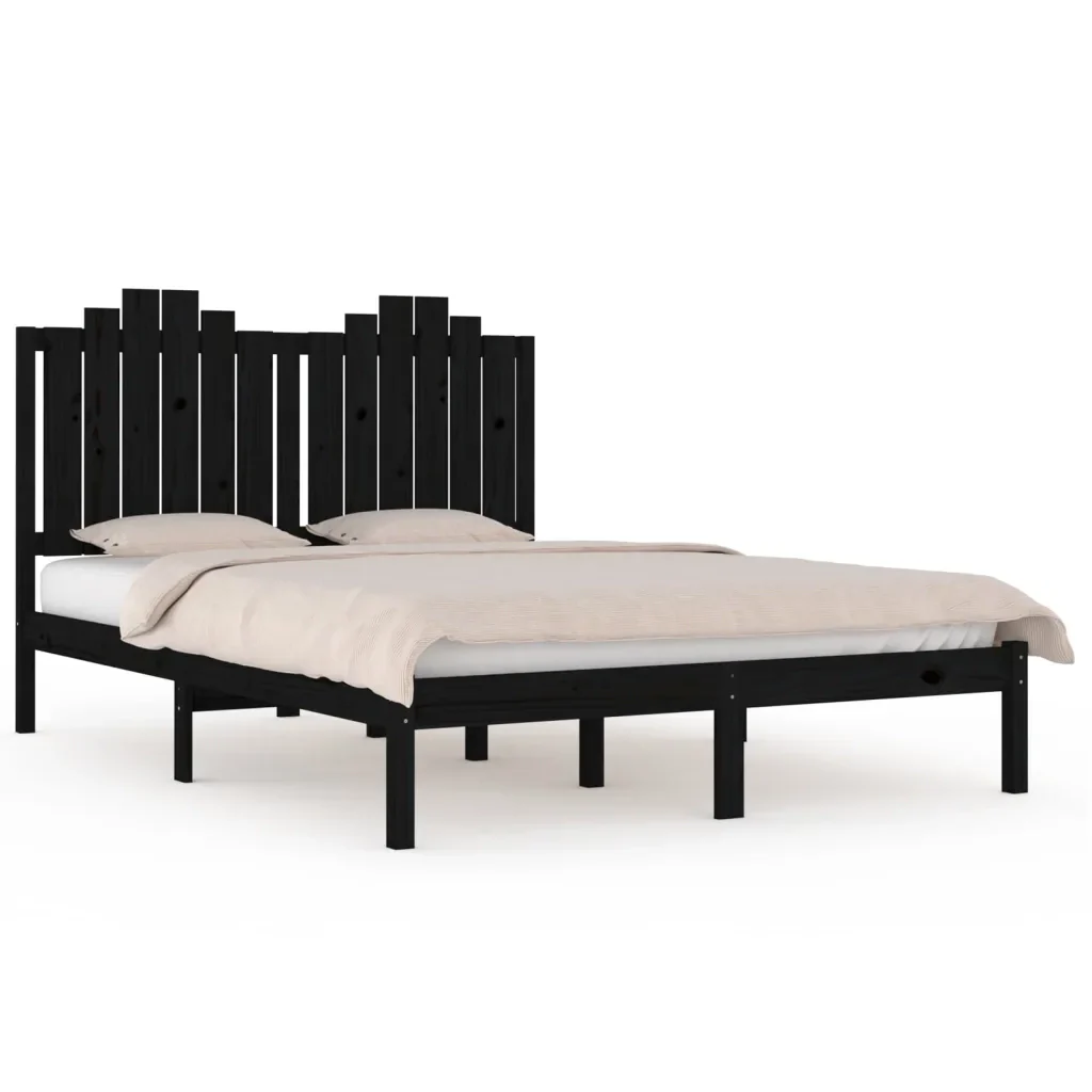 Letto matrimoniale | Letto per adulti | Giroletto Nero in Legno Massello di Pino 140x190 cm
