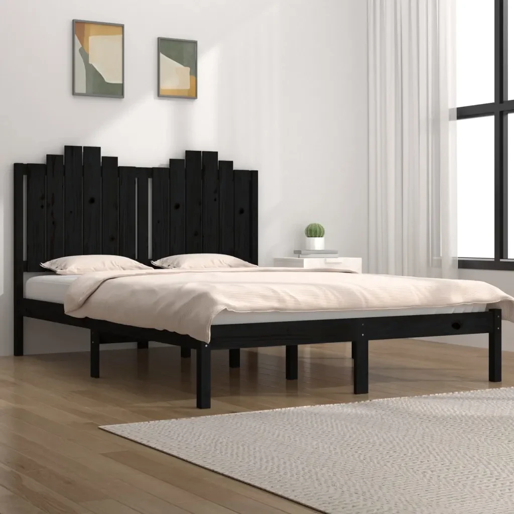 Letto matrimoniale | Letto per adulti | Giroletto Nero in Legno Massello di Pino 140x190 cm - Image 2