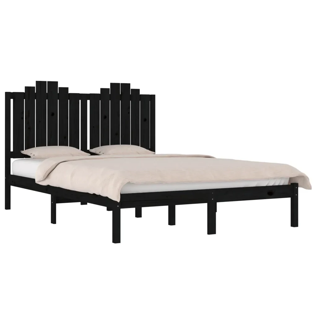 Letto matrimoniale | Letto per adulti | Giroletto Nero in Legno Massello di Pino 140x190 cm - Image 4