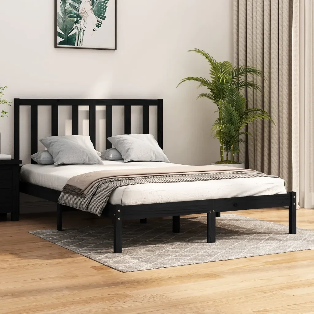 Letto matrimoniale | Letto per adulti | Giroletto Nero in Legno Massello di Pino 140x190 cm - Image 2