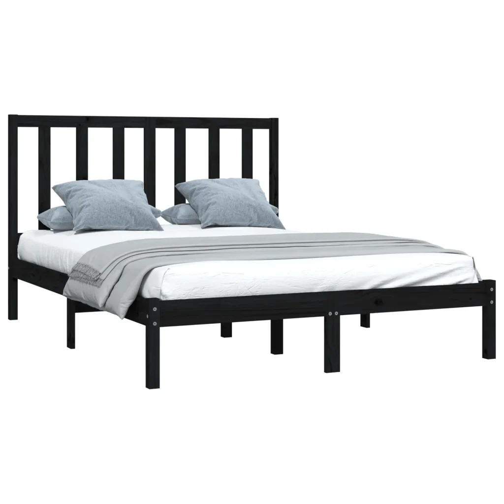 Letto matrimoniale | Letto per adulti | Giroletto Nero in Legno Massello di Pino 140x190 cm - Image 4