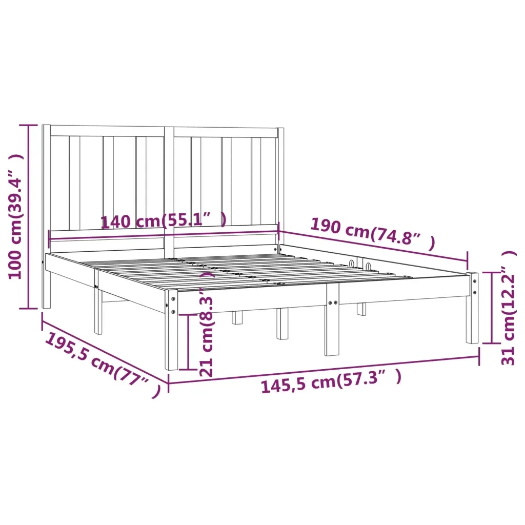 Letto matrimoniale | Letto per adulti | Giroletto Nero in Legno Massello di Pino 140x190 cm - Image 6
