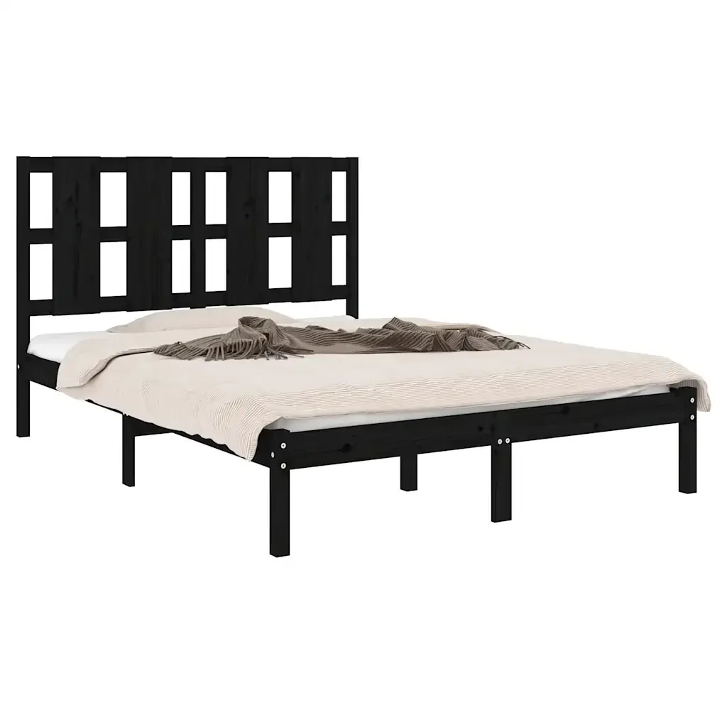 Letto matrimoniale | Letto per adulti | Giroletto Nero in Legno Massello di Pino 140x190 cm - Image 4