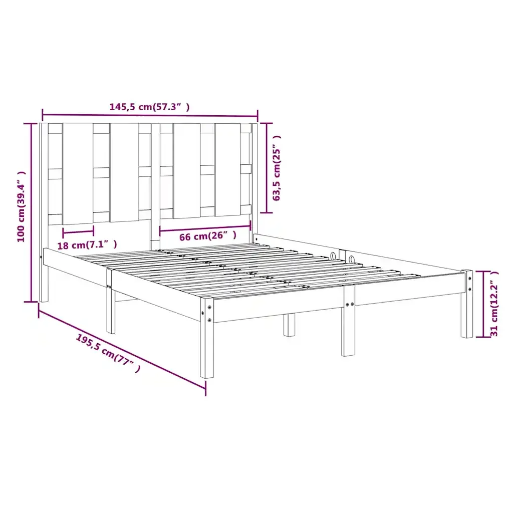 Letto matrimoniale | Letto per adulti | Giroletto Nero in Legno Massello di Pino 140x190 cm - Image 6