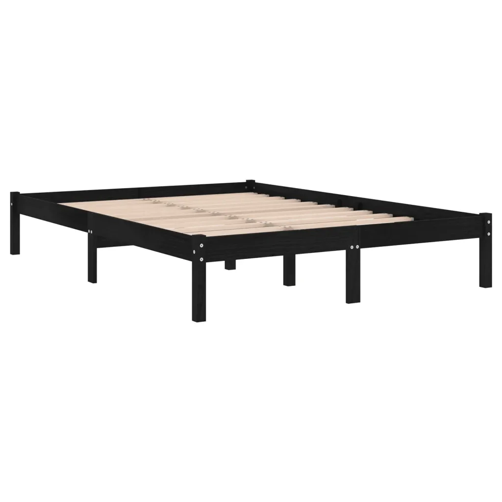 Letto matrimoniale | Letto per adulti | Giroletto Nero in Legno Massello di Pino 140x190 cm - Image 3