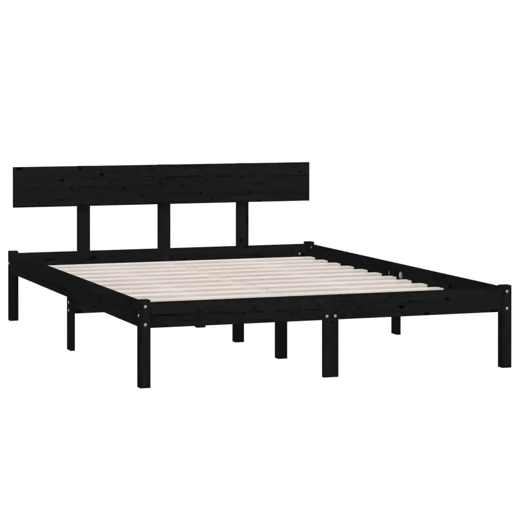Letto matrimoniale | Letto per adulti | Giroletto Nero in Legno Massello di Pino 140x190 cm - Image 3