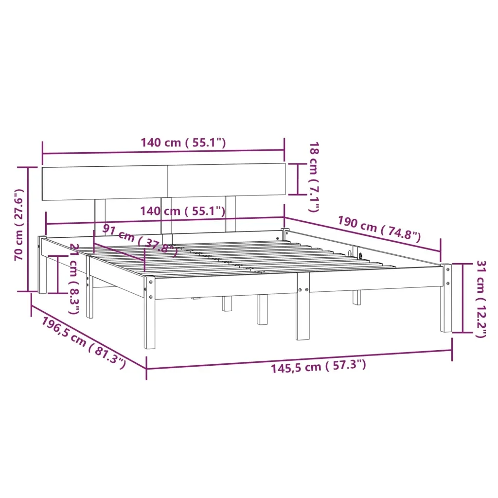 Letto matrimoniale | Letto per adulti | Giroletto Nero in Legno Massello di Pino 140x190 cm - Image 9