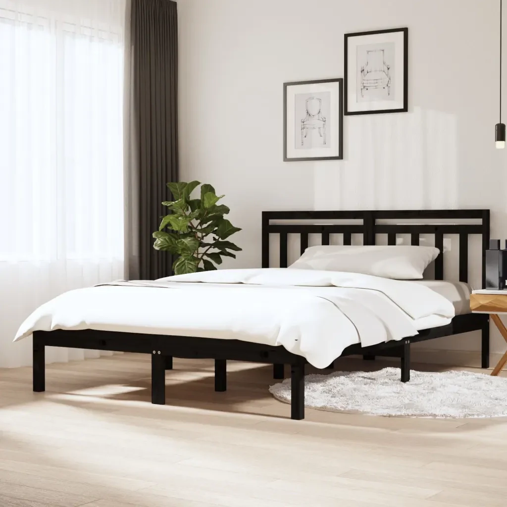 Letto matrimoniale | Letto per adulti | Giroletto Nero in Legno Massello di Pino 140x190 cm - Image 2
