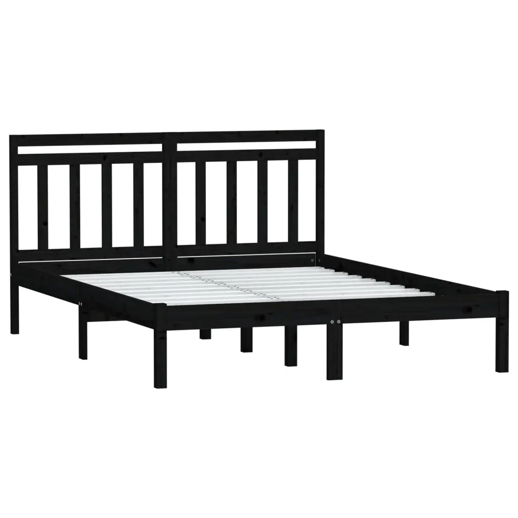 Letto matrimoniale | Letto per adulti | Giroletto Nero in Legno Massello di Pino 140x190 cm - Image 4