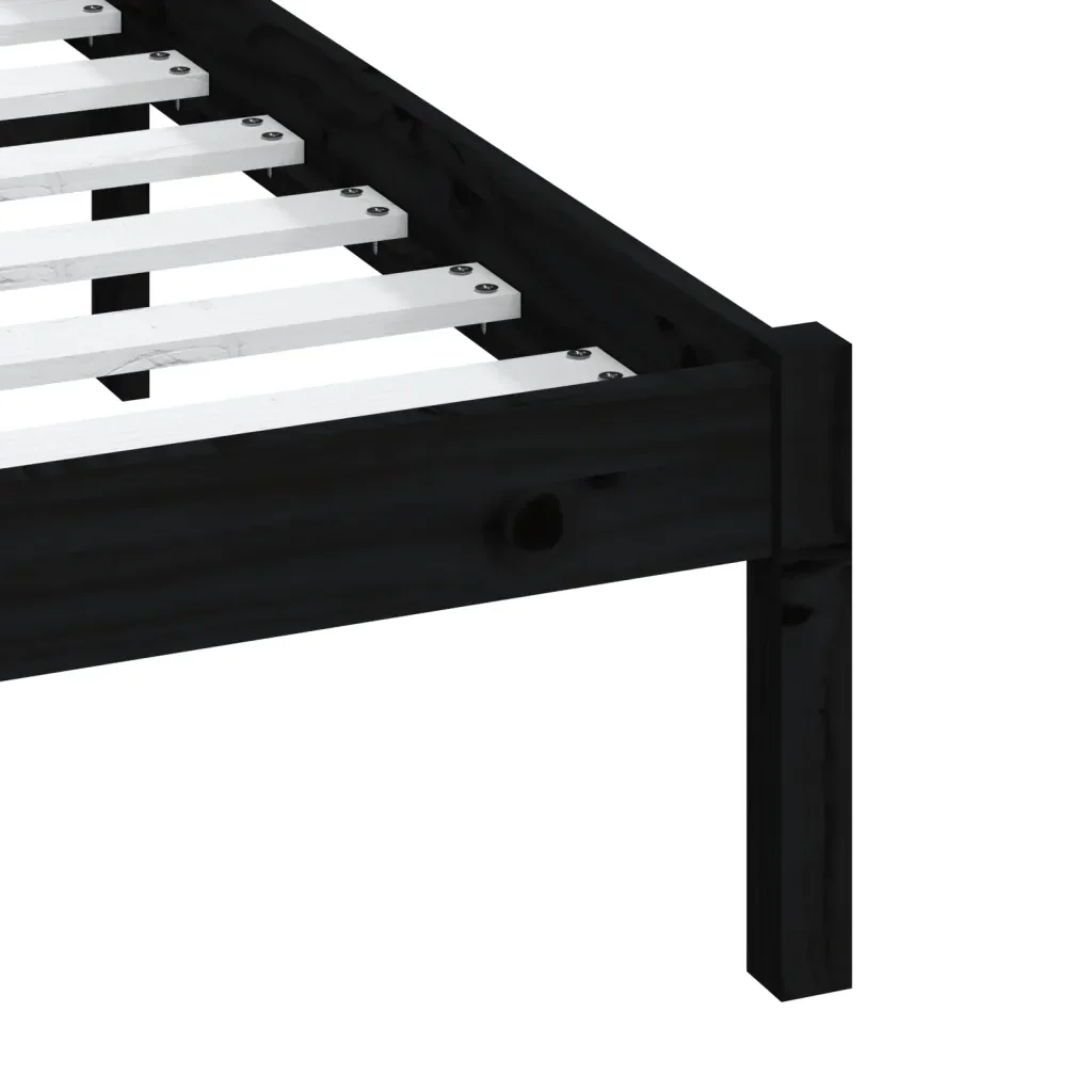 Letto matrimoniale | Letto per adulti | Giroletto Nero in Legno Massello di Pino 140x190 cm - Image 7